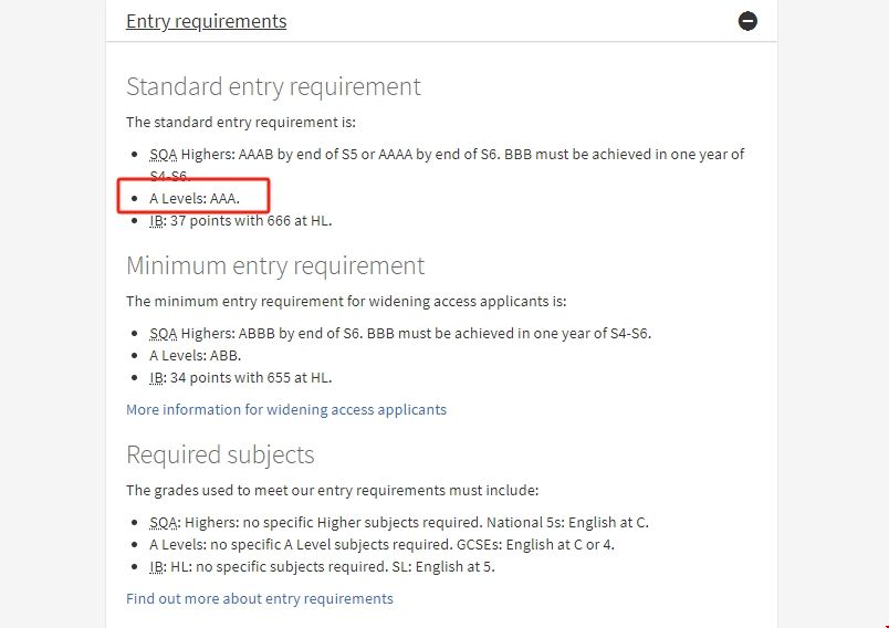 愛丁堡大學部分專業提高A-level要求.png
